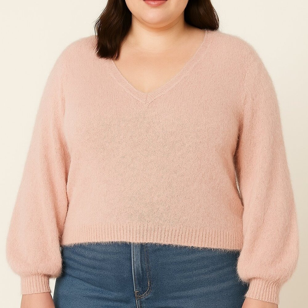 Rue Plus Pink Coquette Cottage Womens Fuzzy Knit Sweater 2X
